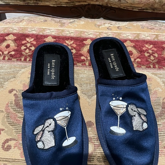 NWT Kate Spade Navy Blue Bunny Sipping Martini 🍸 Slippers 8 - Picture 3 of 5